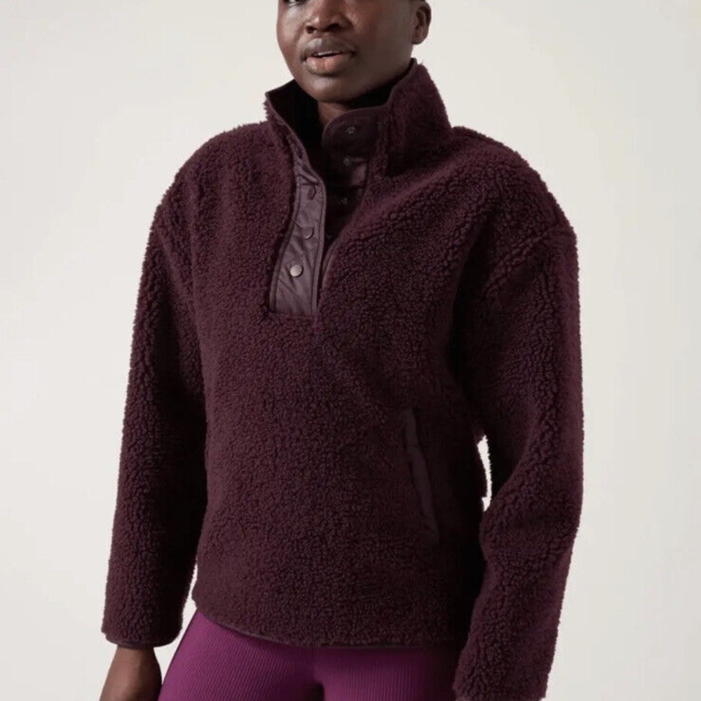 Athleta Cozy Burgundy Sherpa Pullover